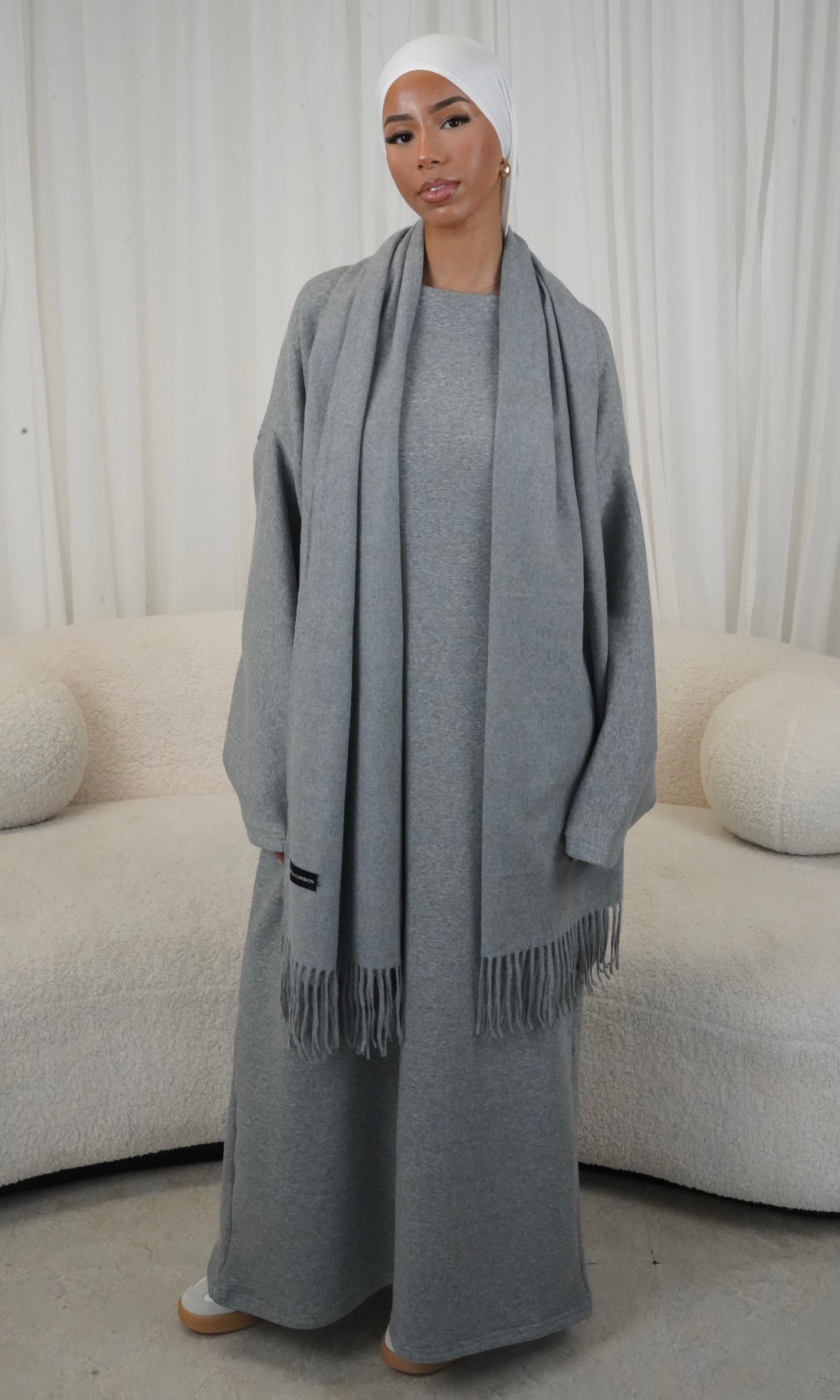 Grey Cashmere Blend Scarf