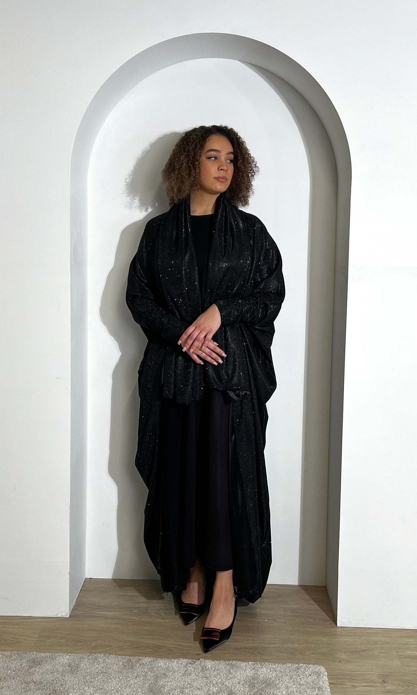 Glitter Batwing Abaya | Grey OPEN ABAYA