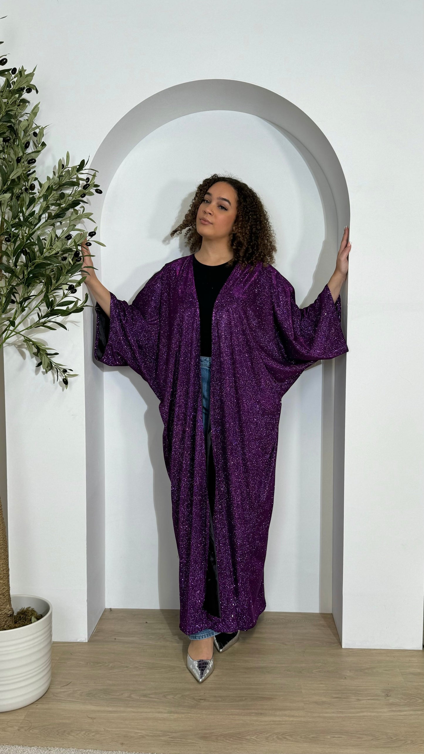 Glitter Wide Sleeve Abaya | Gold OPEN ABAYA