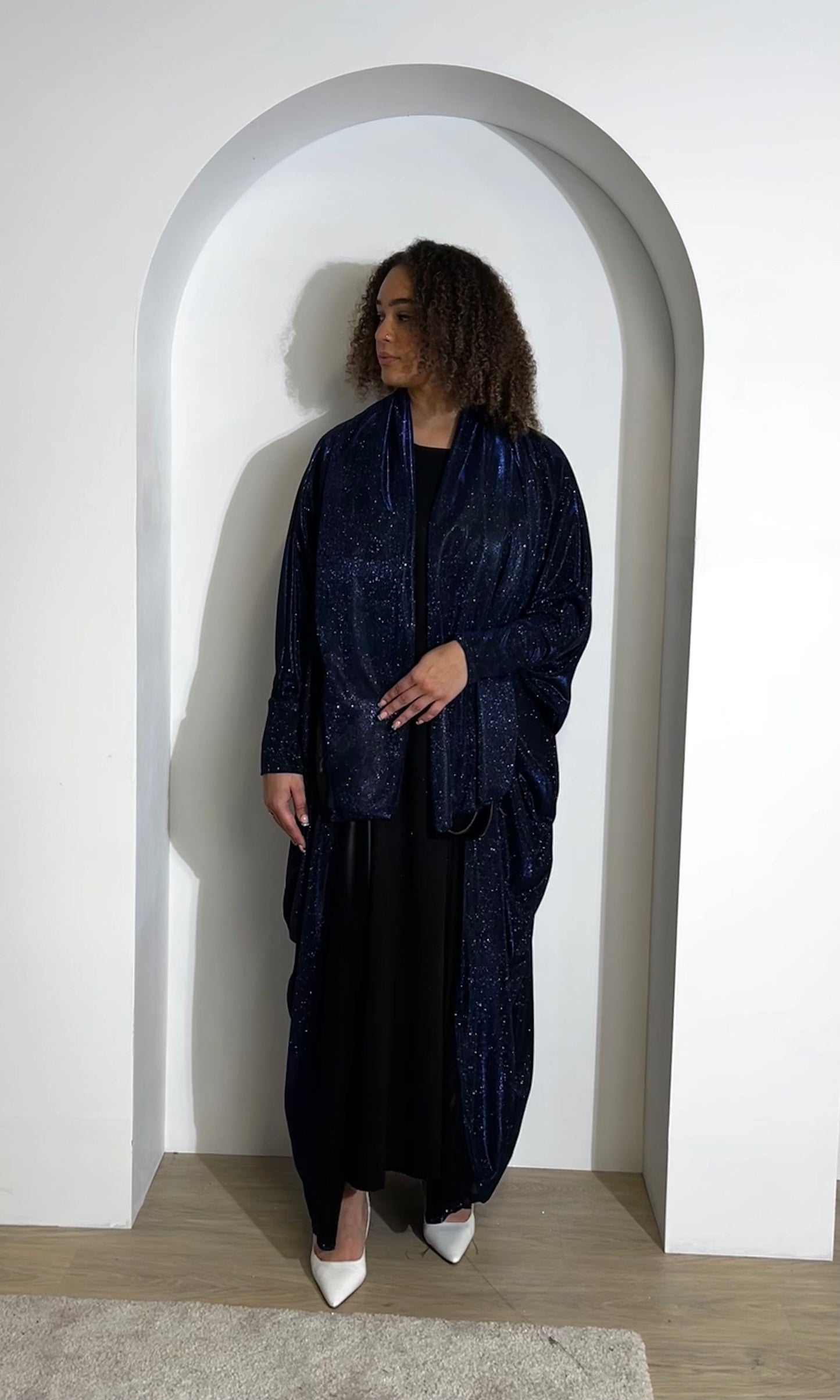 Glitter Batwing Abaya | Grey OPEN ABAYA