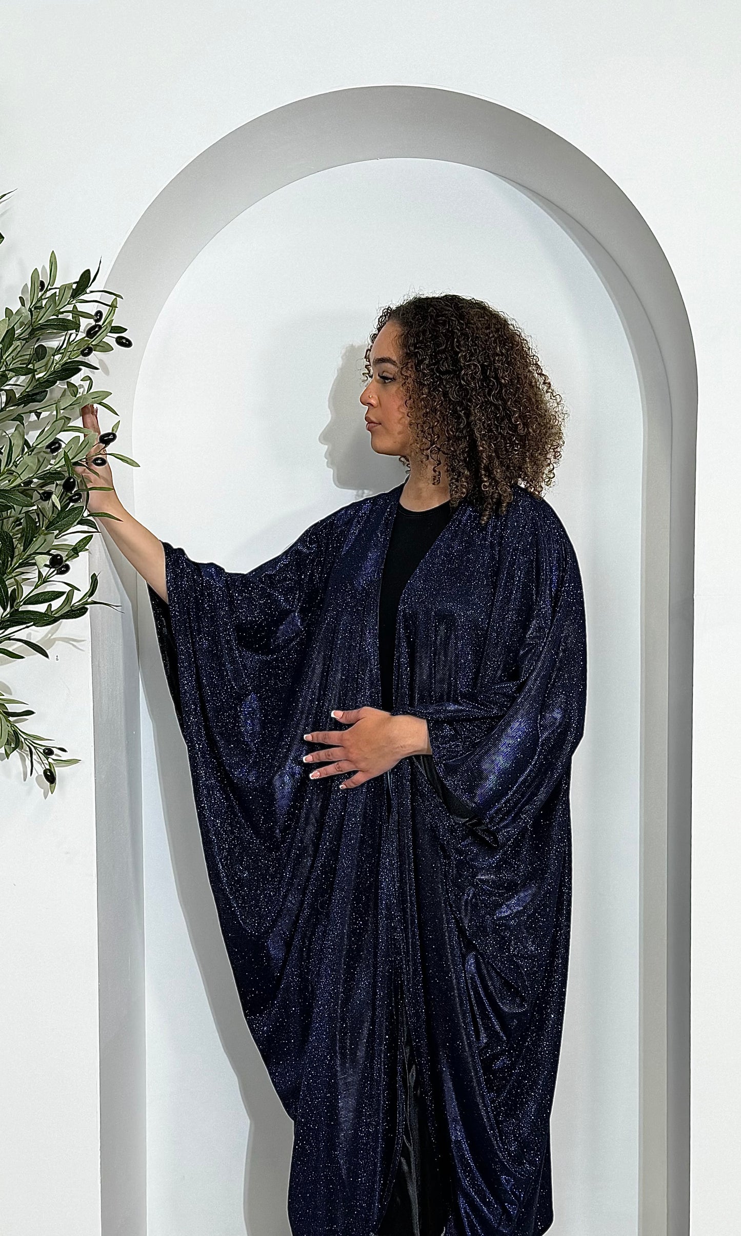 Glitter Kaftan Abaya | Navy Blue