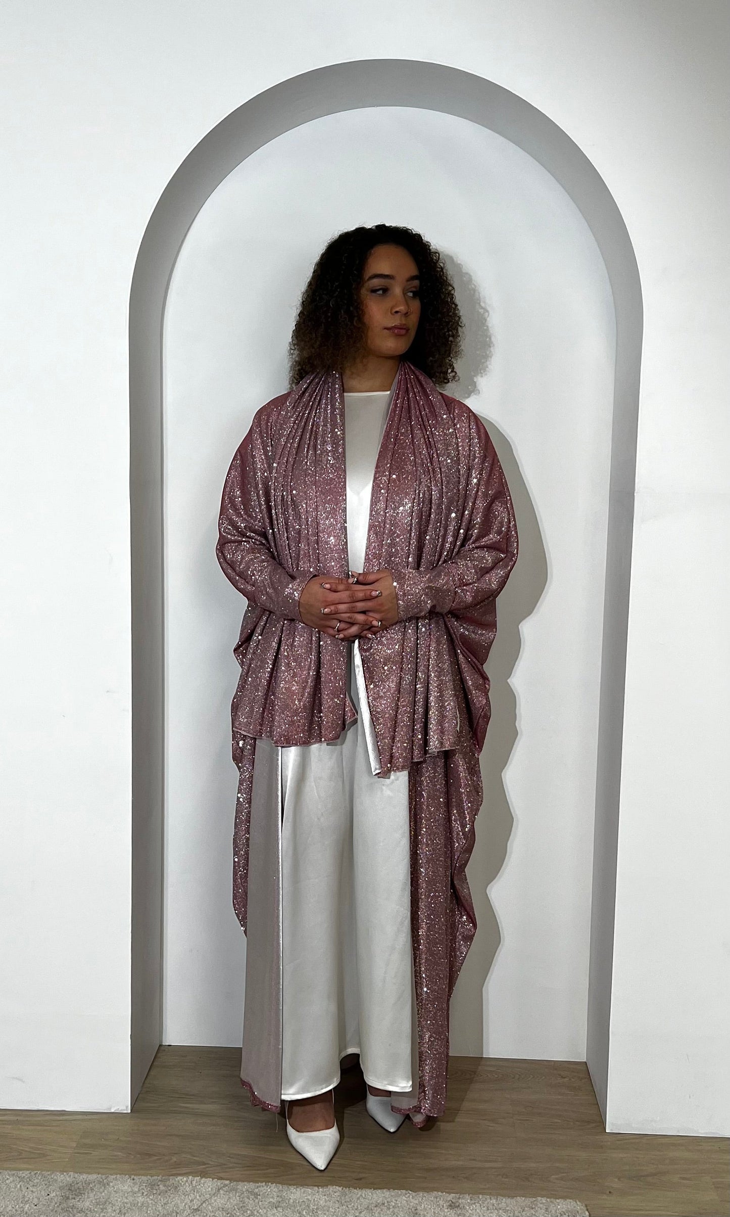 Glitter Batwing Abaya | Grey OPEN ABAYA