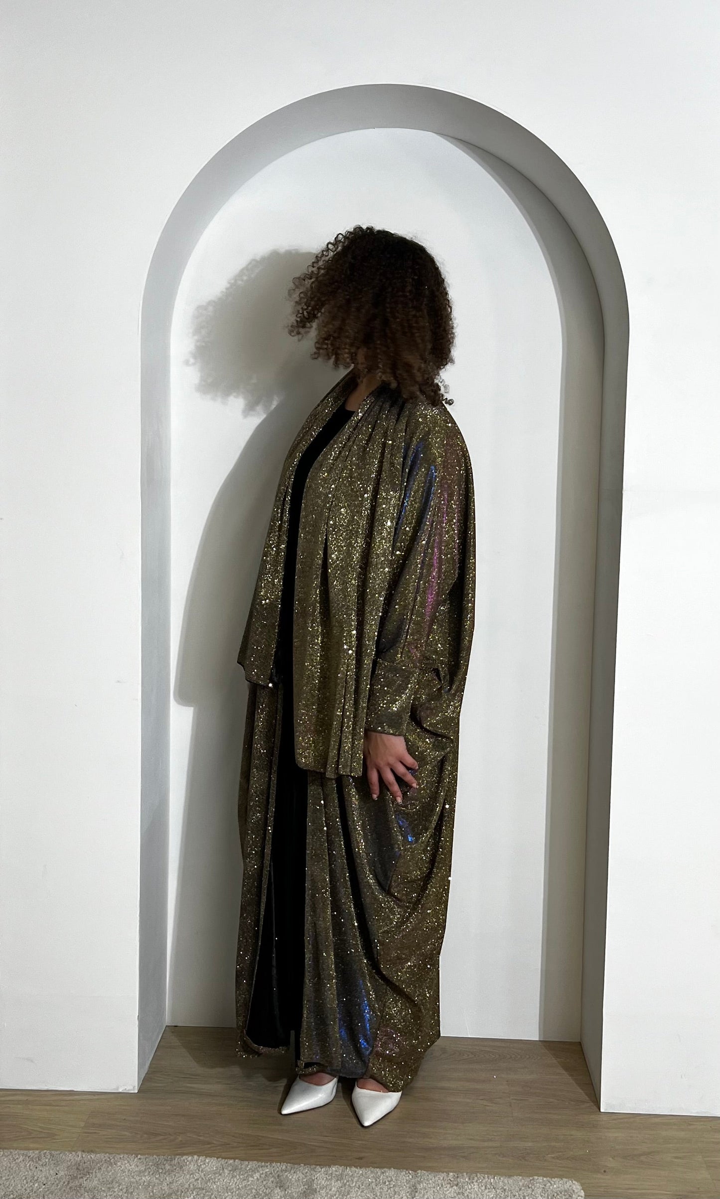 Glitter Batwing Abaya | Grey OPEN ABAYA