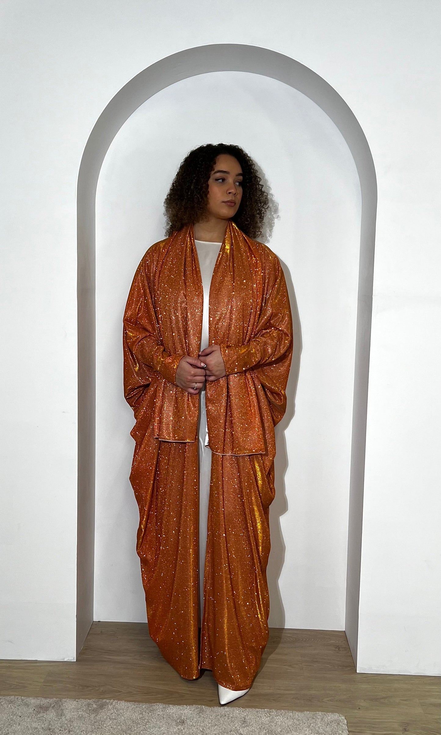 Glitter Batwing Abaya | Grey OPEN ABAYA