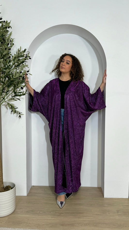 Glitter Wide Sleeve Abaya | Purple CLOSED ABAYA