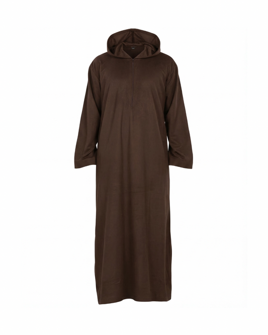 Suede Hooded Thobe | Coffee